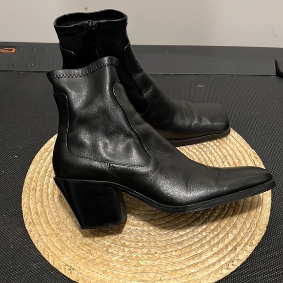 Zara Cowboy Square Toes Leather Ankle Boots Size 40 - Picture 16 of 16